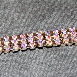 Vintage Triple Row Aurora Borealis Rhinestone Bracelet - Iridescent AB Crystals